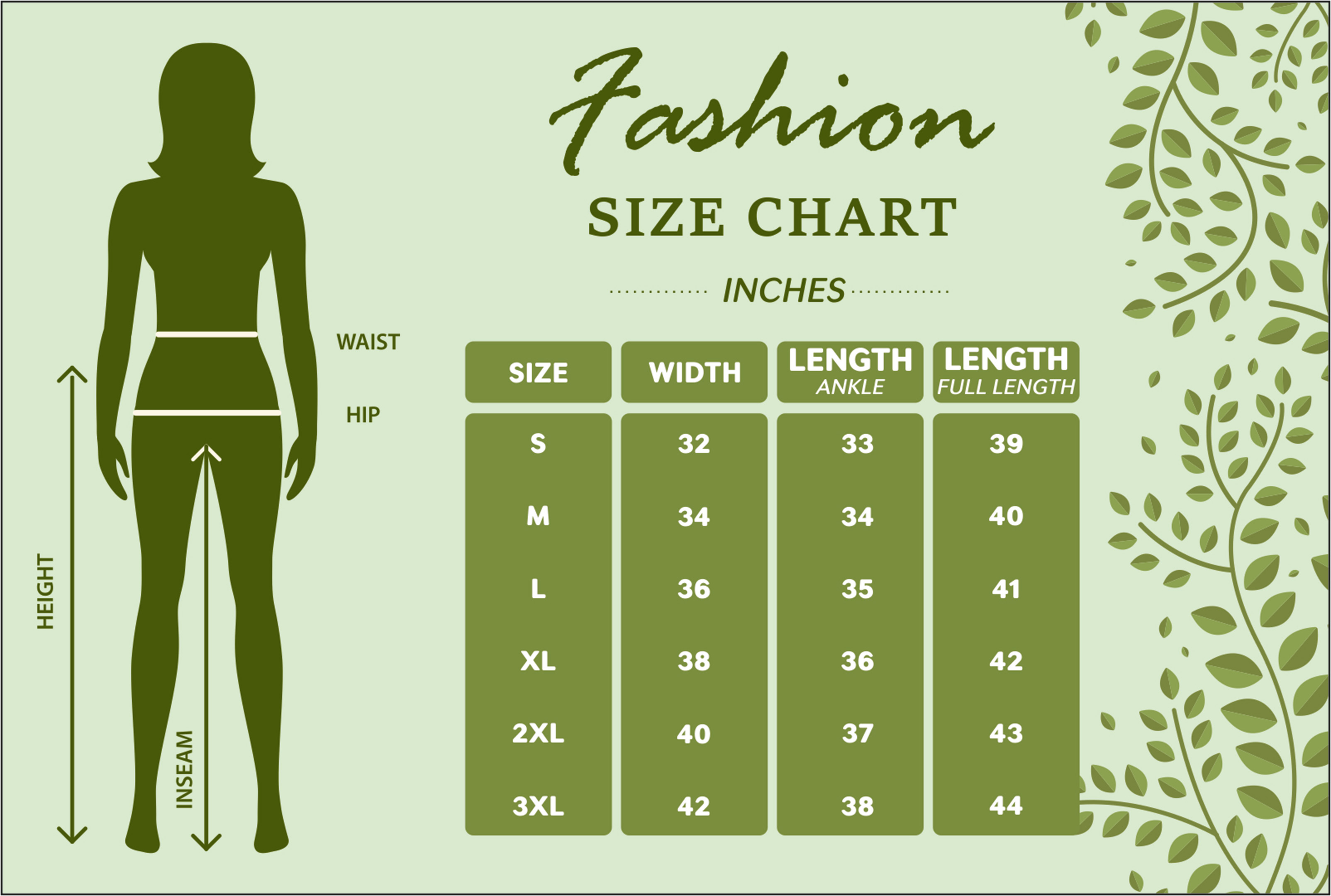 Size Chart Inches